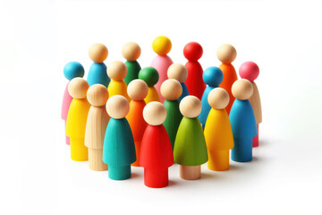 Group of colorful wooden people figures, isolated