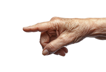 Pointing gesture of an elderly hand isolated on transparent background, png