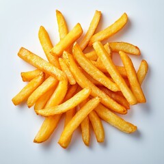 Newly prepared French fries, isolated on a white background, ideal for culinary and food photography in various projects and advertisements