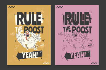 funky chicken cartoon poster, vector illustration