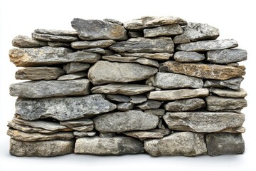 An ancient stone wall isolated on a white background, excellent for nature or historical project designs