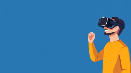 Man wearing VR headset, experiencing virtual reality.