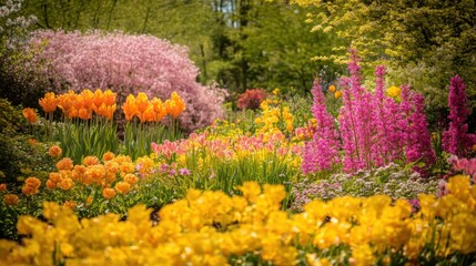 Obraz premium Beautiful garden with colorful flowers.