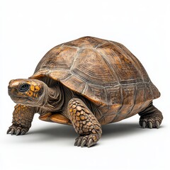 Obraz premium A close-up of a solitary turtle on a white background, with realistic details, portraying the tranquil and elegant beauty of nature and wildlife