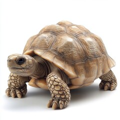 A single turtle against a white backdrop, displaying its unique shell patterns and vibrant colors, making it perfect for wildlife and nature photography