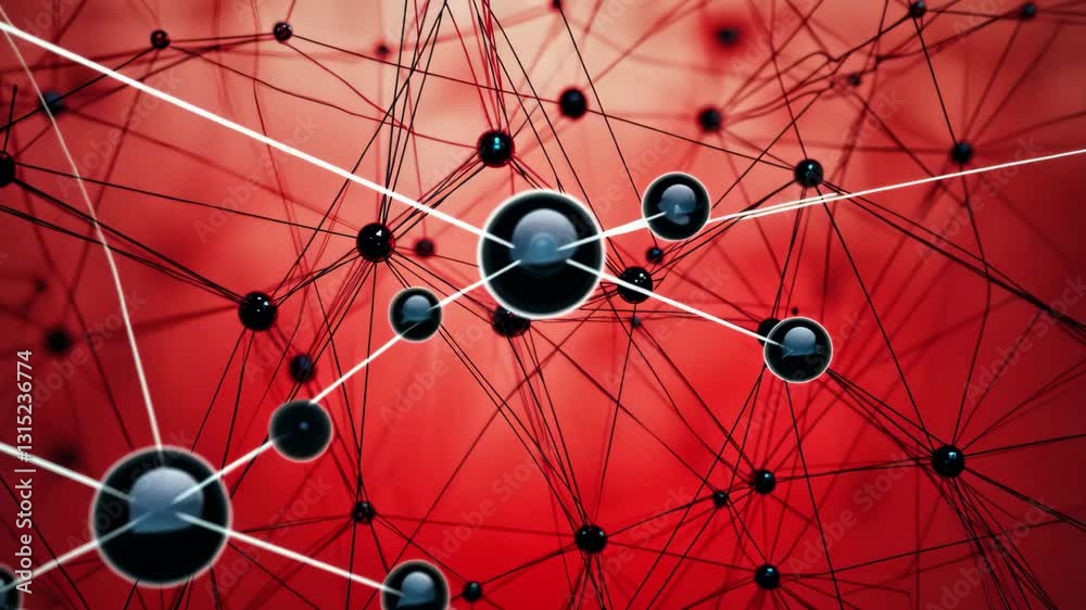 Leinwandbilder network of connections illustrating data processing over red spots in a dynamic visualization, netwo