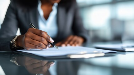Businesswoman Signing Important Documents