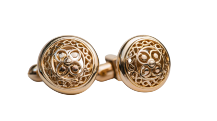 Elegant gold cufflinks with celtic design on transparent background