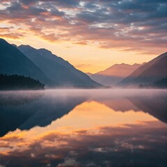 Fototapeta premium sunset over the lake