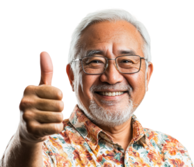 Happy elderly man giving thumbs up isolated on transparent background, png