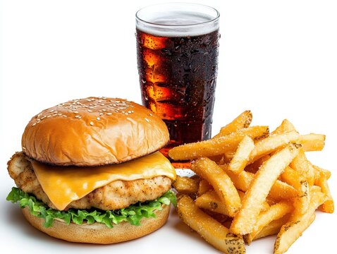 Delicious photo realistic chicken burger combo served with crispy fries perfect for a tasty meal experience