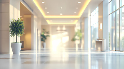 Blurred office lobby entrance building background, defocus luxury clinic hospital corridor, modern hotel reception hall interior ai generated. Enchanted - Castle. Illustration