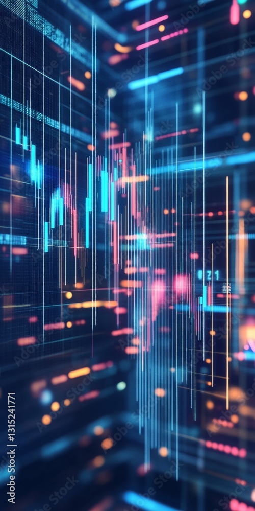 Poster futuristic data visualization with colorful graphs and abstract lines in a digital environment