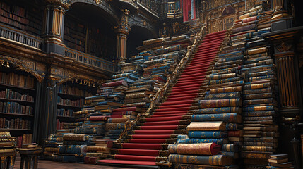 Obraz premium Grand library with a staircase of books