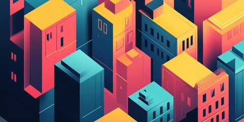 Colorful Isometric Cityscape Illustration with Modern Architecture