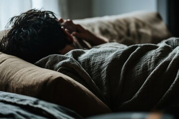 Post-Drinking Exhaustion: Person Lying on Couch with Dark Circles Under Eyes