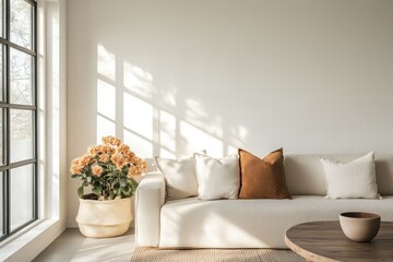 Modern Living Room Corner with a Beautiful Potted Flower Arrangement