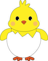 Cute Chick in egg Vector, Hand-drawn Easter Chick, Chick Character, Easter Spring Vector