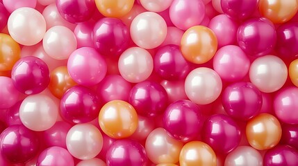 A colorful blend of plastic balls in shades of pink, yellow, and orange, resulting in a lively and delightful visual array