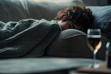 Person Resting on Couch with Dark Circles Under Eyes After a Night of Drinking