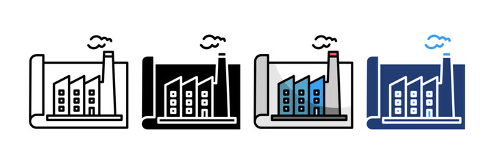 Obraz premium Factory Blueprint Icon Set Multiple Style Collection