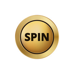 Circular golden button displaying the word spin, suggesting use for a quick start feature.