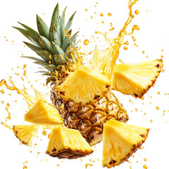Fresh Pineapple Chunks and Rings Splash Isolated on Transparent Background