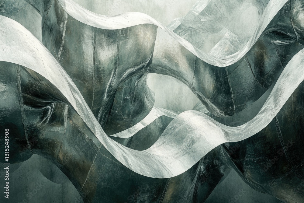 Aufkleber Abstract metallic sculpture with flowing, wave-like forms creating a visually captivating design.