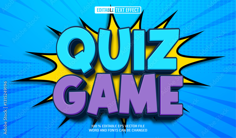 Poster editable 3d text style effect - quiz game text effect template