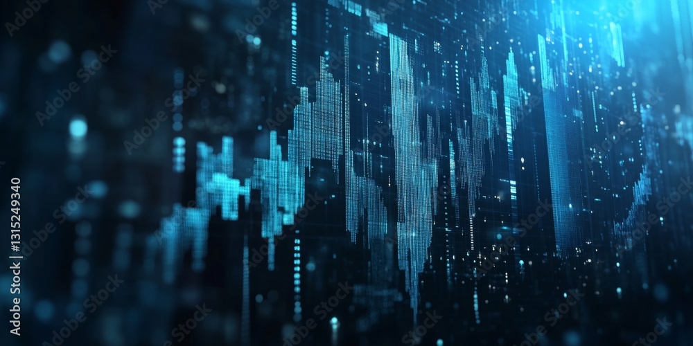 Poster abstract digital data visualization with glowing blue lines and patterns in a futuristic scene