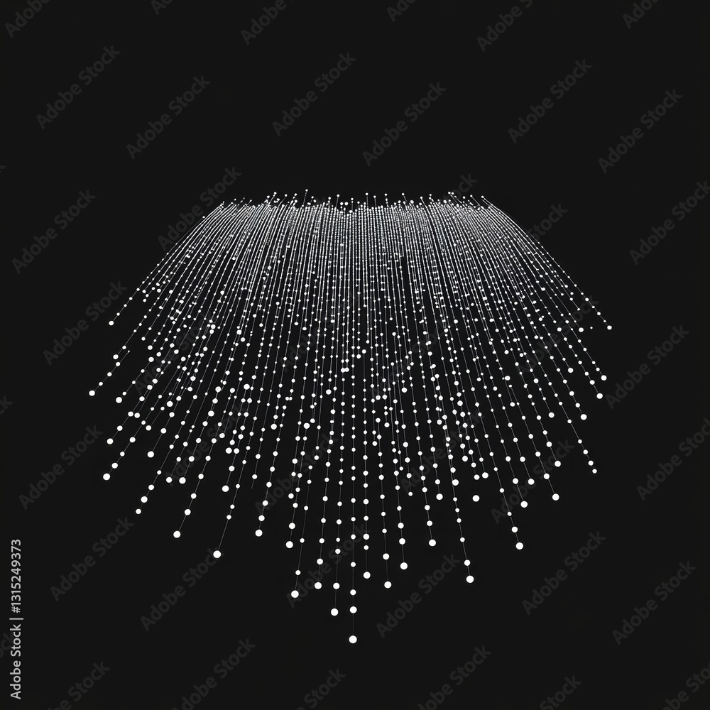 Poster this abstract image features a series of digital dots creating a sense of depth against a black back