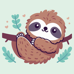 cute happy sloth illustration kawaii style