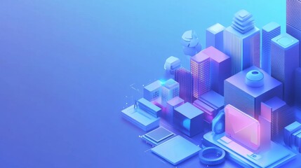 Abstract Digital Cityscape Featuring Colorful Buildings and Futuristic Architecture Elements