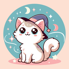 cute magical cat illustration kawaii style