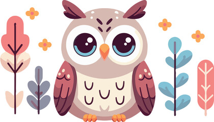 cute owl illustration kawaii style