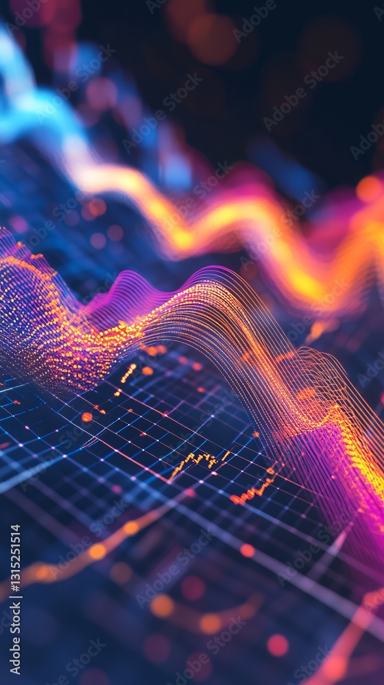 Poster abstract colorful data visualization with waves and graphs
