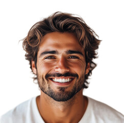 Fototapeta premium Smiling young man portrait neutral joyful vibe isolated on transparent background, png