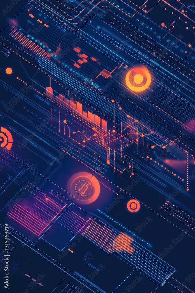 Poster futuristic abstract digital technology background with neon circuit and data patterns