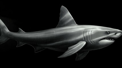 Obraz premium Shark drawing in black and white. Underwater themed. Shark illustration.