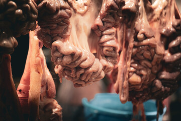 Pig guts on display at wet market Manila Philippines January 22 2025 
