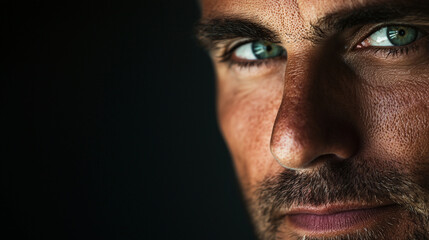 Fototapeta premium Intense Green Eyes in Dramatic Close-Up Portrait with Shadows