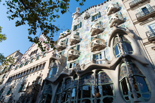 Upper exterior facades of Casa Amatller and Casa Batll&oacute;, Barcelona, Spain