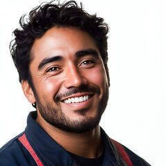 Obraz premium Smiling Bearded Man Portrait: Happy and Confident Lifestyle with Engaging Expression on White Background