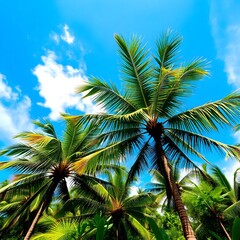 Obraz premium Tropical Palm Trees Under a Clear Blue Sky
