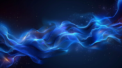 Abstract blue ethereal flowing waves on dark background.