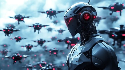 Fototapeta premium Futuristic Robot Army Drone Attack