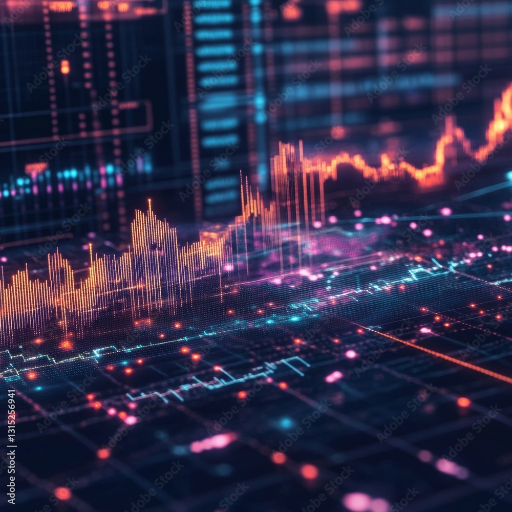 Poster vibrant data visualization with colorful charts and graphs in finance and analytics environment