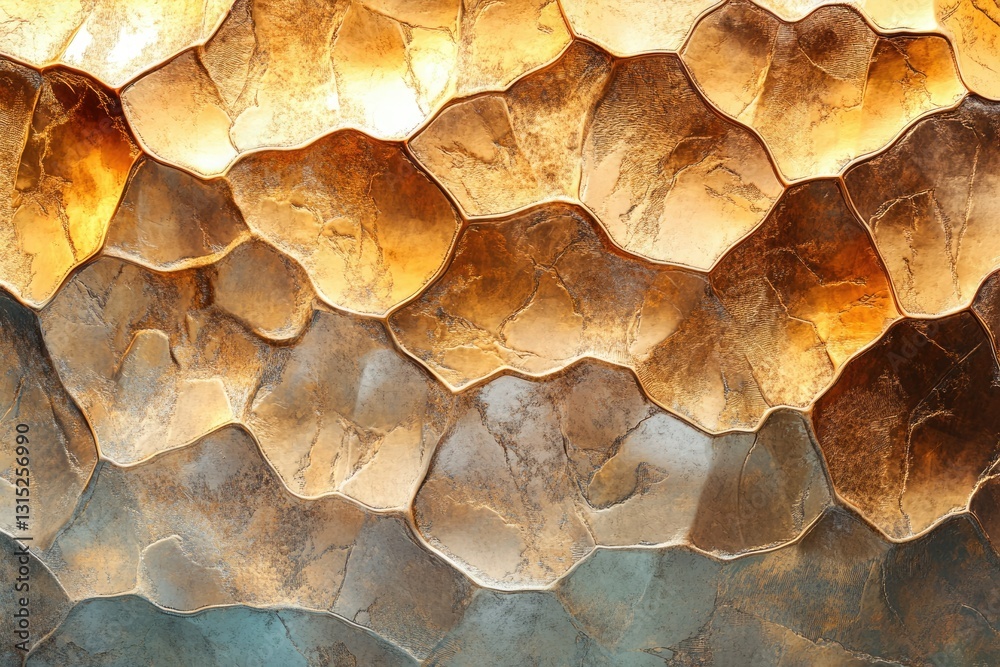 Aufkleber abstract golden texture with irregular, honeycomb-like shapes and a metallic sheen.