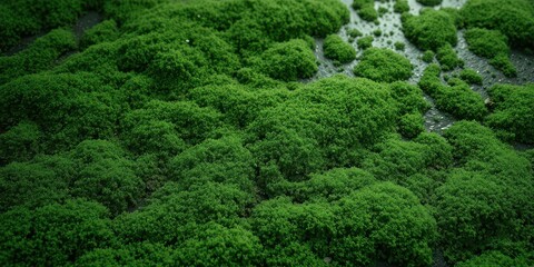 Obraz premium Emerald green moss carpet, textured surface, damp, lush, wallpaper, image