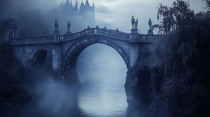 Fototapeta premium Generic Gothic Bridge View Twilight Sharp Over River